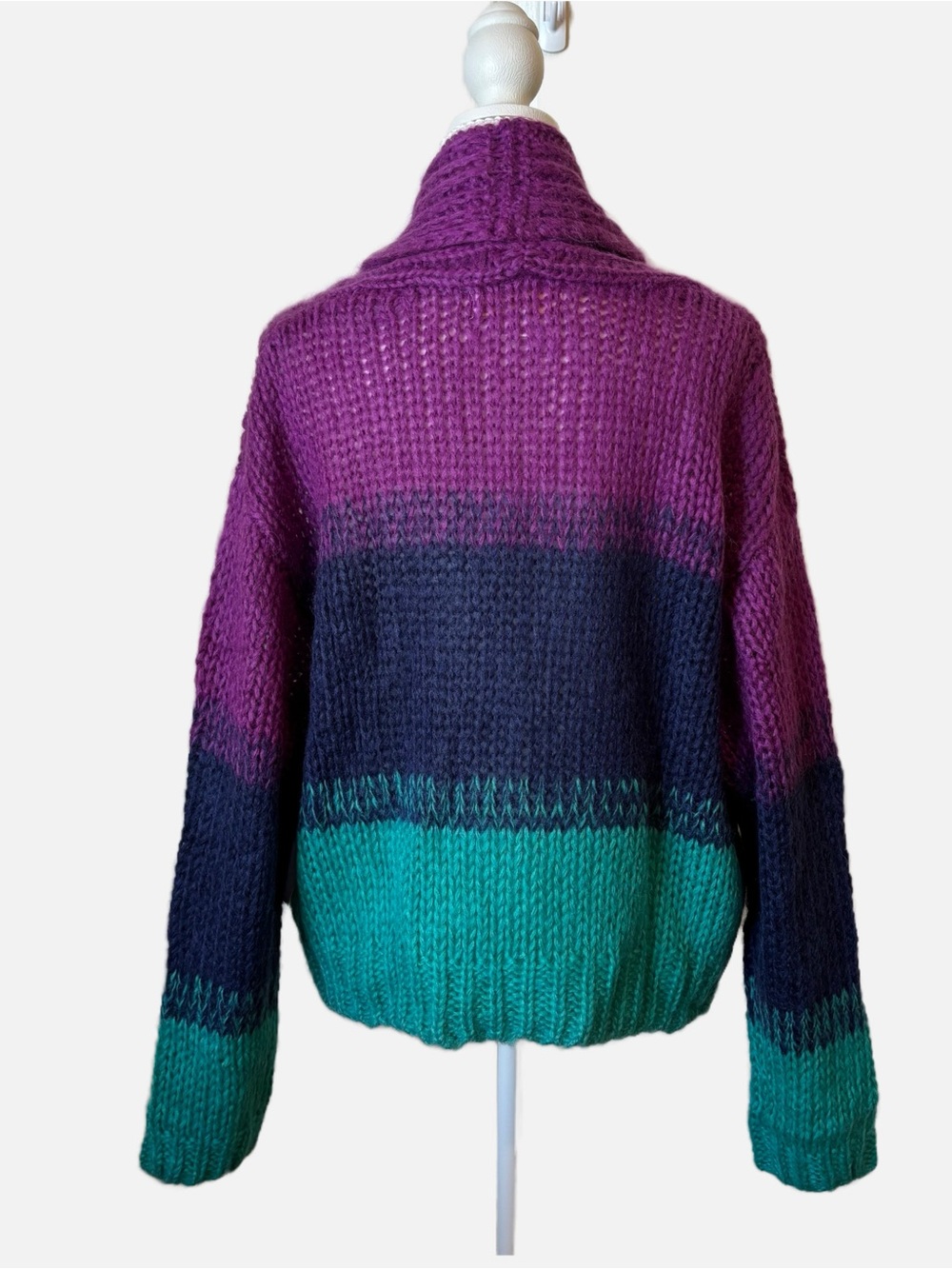 Spiritual Gangster Royce Cardigan NWT Small Purple Teal Navy Colorblock Sweater - Picture 5 of 11